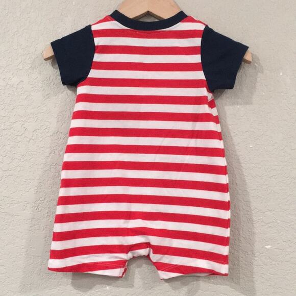 Striped Red and Navy Kids Romper - Picture 2 of 5